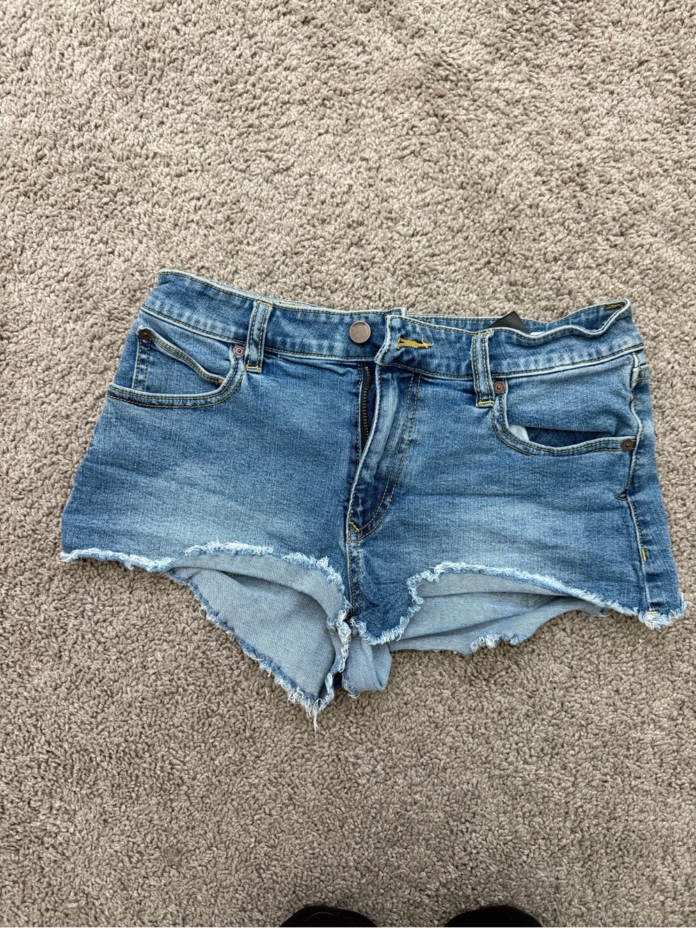 Volcom Blue Denim Frayed Hem Cutoff Shorts